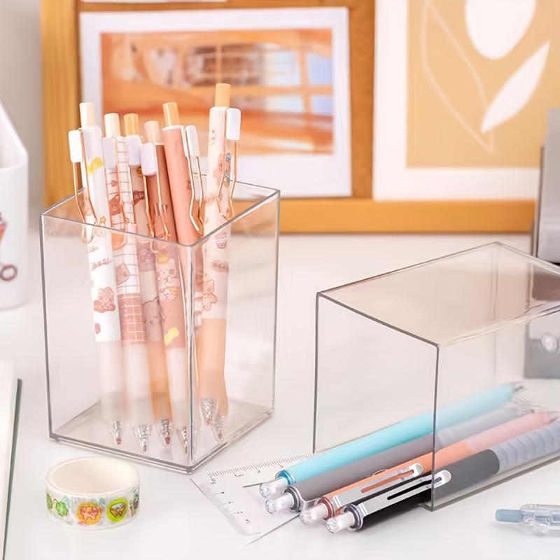 1pc Minimalism Transparent Large Capacity Pen Holder Storage Container Suitable for Desk