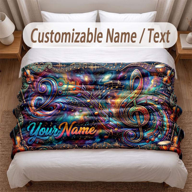 Music Theme Soft Blanket Personalized Custom Name Text Print Warm Blanket Home Sofa Bedroom Decor