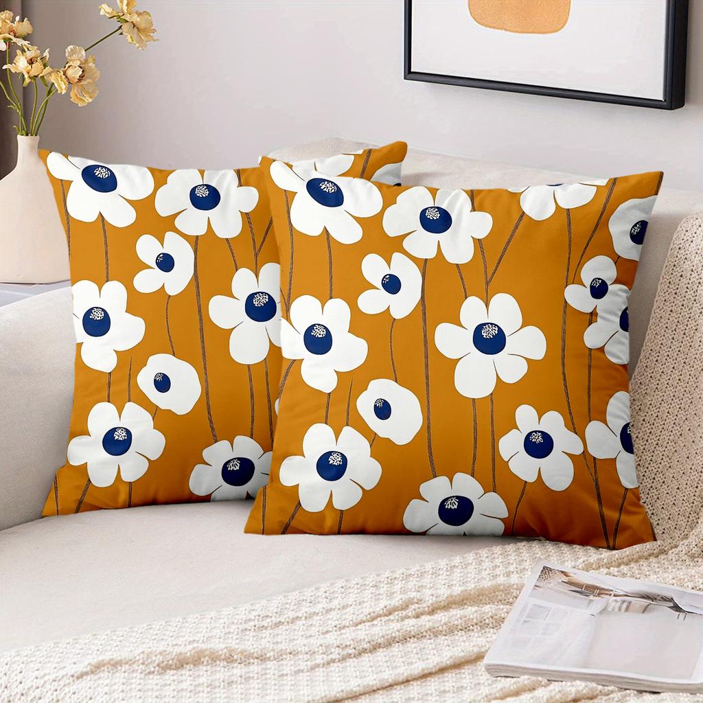 Pieces Retro Poppy Floral Pillow Covers Polyester Sofa Decorative Cushion Cov Headboard Pillow (Without Pillow Core