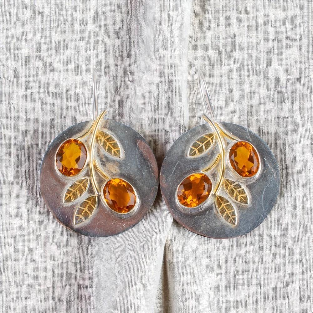 

Цитрин Драгоценный камень Ювелирные изделия из серебра 925 пробы Ручной работы Серьги-подвески 1,77 Подарок EE-81-10