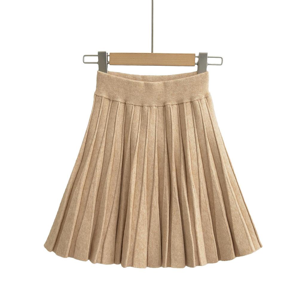 Winter Women's European & American Style Sexy High-Waisted Slim-Fit Knit Pleated Skirt