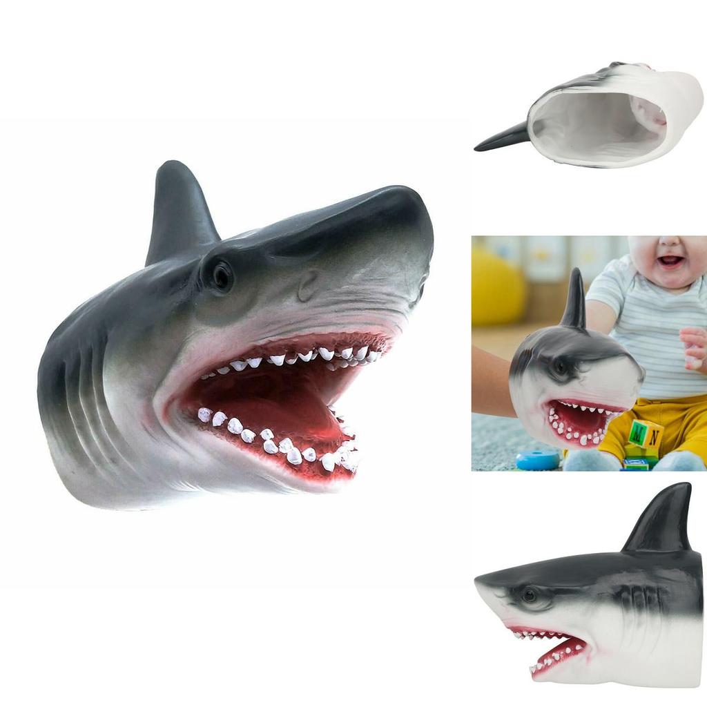 Burattino a mano di alta qualità a forma di testa di squalo, giocattolo in peluche sicuro ed educativo per bambini.