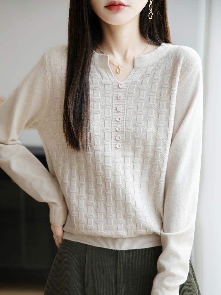 Autumn and Winter New Pullover Sweater V-neck Knitted Sweater Jacquard Women's Spring Base Layer