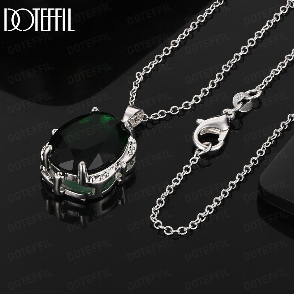 925 Sterling Silver AAA Zircon Oval Pendant Necklace Fashion Jewelry