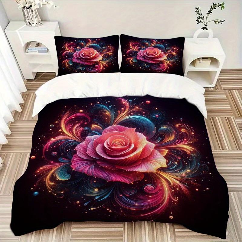 

3pcs Rose, Abstract Bedding Set Down Comforter Cover and Pillowcases, Suitable for Guest Room Home Decoration All Seasons(No Insert) S0819057 135x200cm