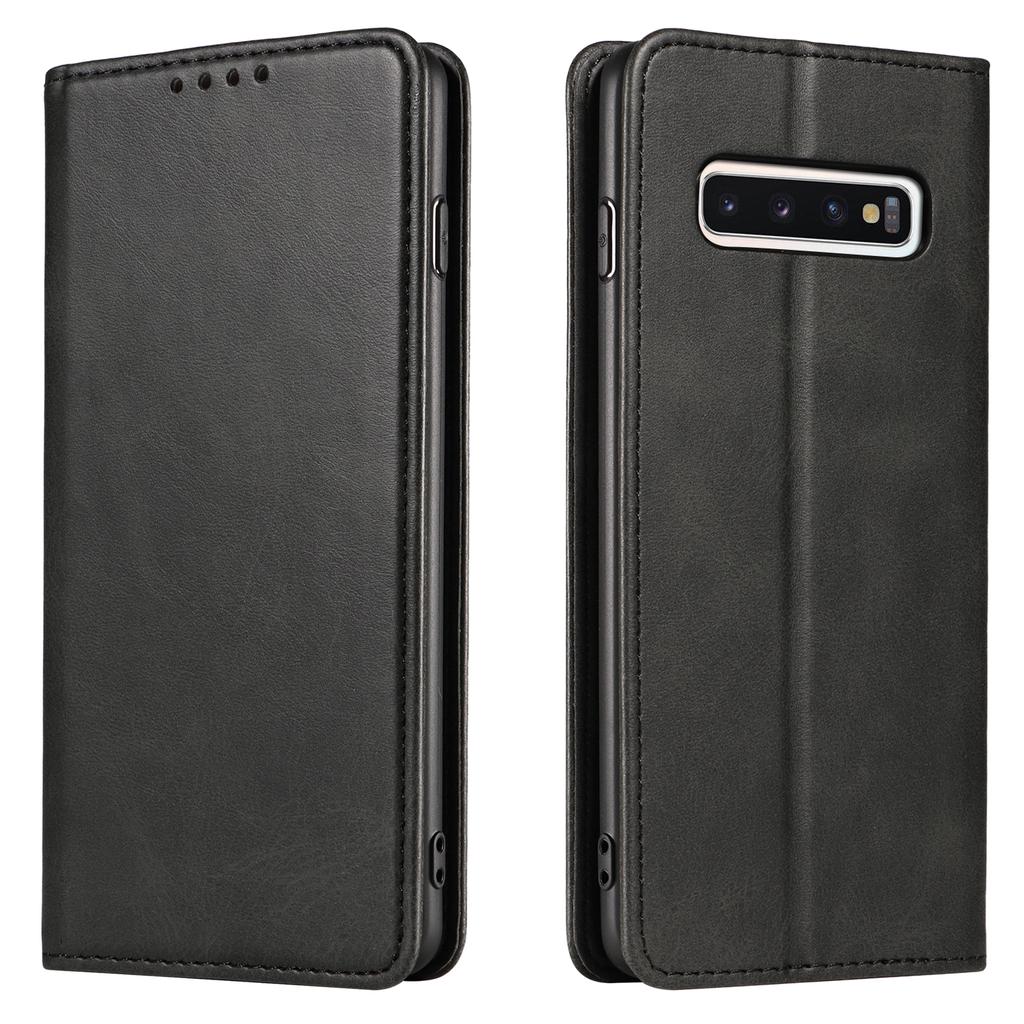 For Samsung Galaxy S10 Calf Texture Wallet Phone Cover Auto-absorbed Magnetic Leather Stand Phone Case