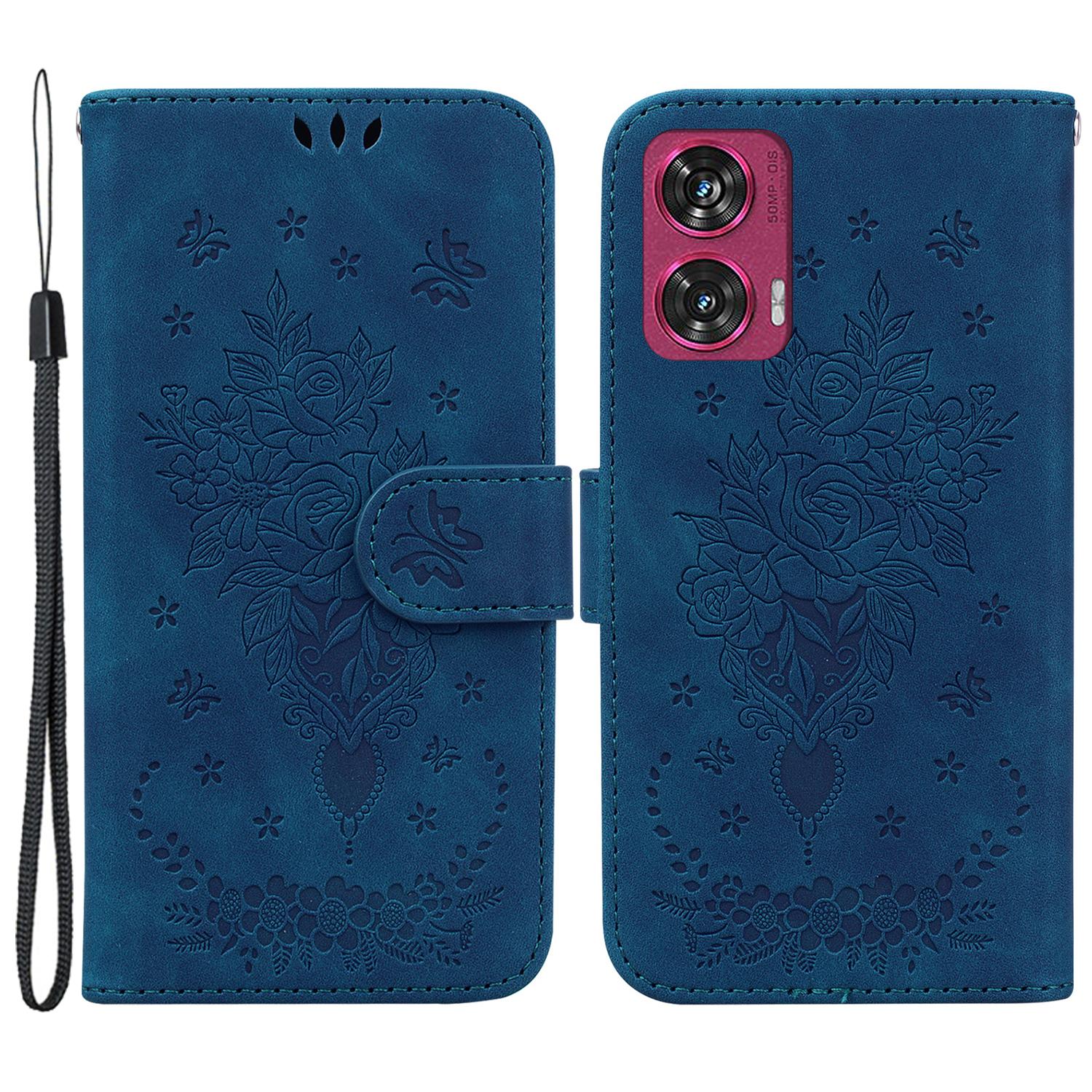 

Для Motorola Edge 50 Fusion 5G Гаманець Чохол для телефону Шкіряний чохол-книжка з PU Штамп Метелик Квітка Blue