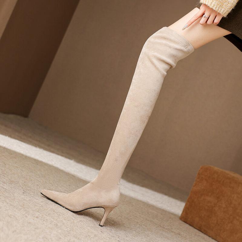 New Over-the-knee Women's Boots European and American High-heeled Pointed-toed Thin-heeled Autumn and Winter Over-the-knee Boots Women's Side Zipp