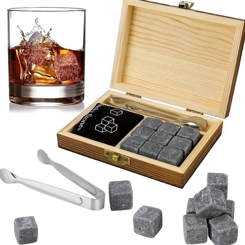 Father'S Day Gift For Men Whiskey Stones Set 8 Pcs Granite Ice Cubes+ 2 Pcs Cups For Whisky In Wooden Bottle Box Present For Dad