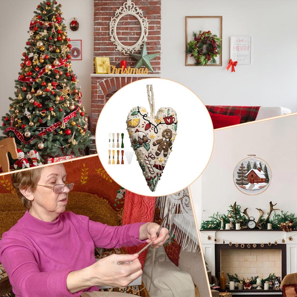 Beginner Embroidery Kit For Adults Heart Ornament Embroidery Practice Kits Complete Set Art Craft For Seniors Adults Teens Home