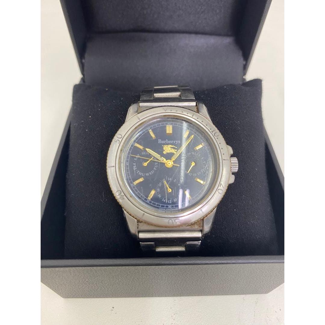 Used Burberry Watch Chronograph Silver Blue Dial