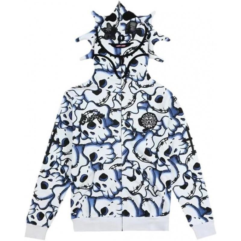 Men Casual Long Sleeve Flame Print Hoodie Pullover Streetwear Hip Hop Graphic Sweatshirt