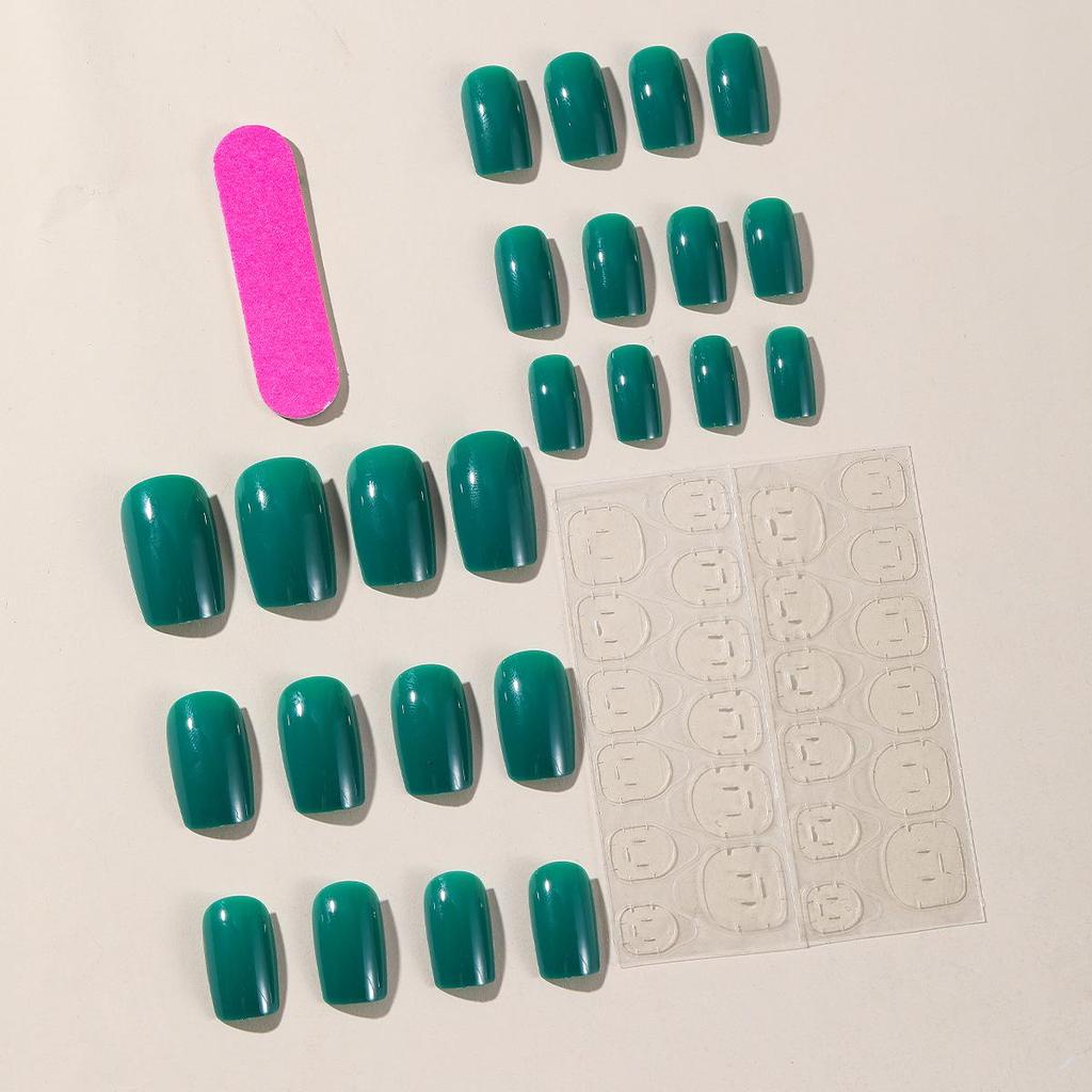 Green Solid Color Removable Wearable False Nails - Square Press-on Nail Art Patches