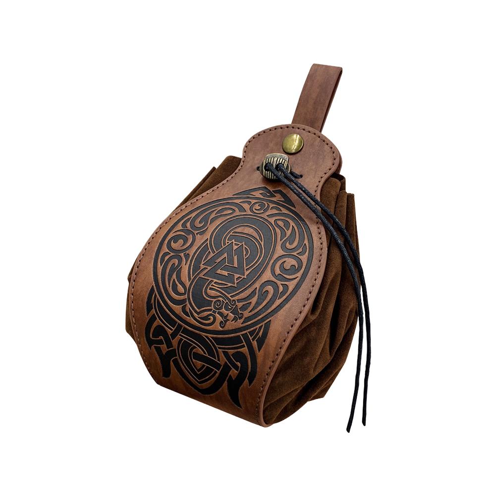 Artificial Leather Dice Bag Tray Design Viking Style Vintage Medieval Drawstring Pouch For D&D Role Playing Rpg Game Coin Purse Set