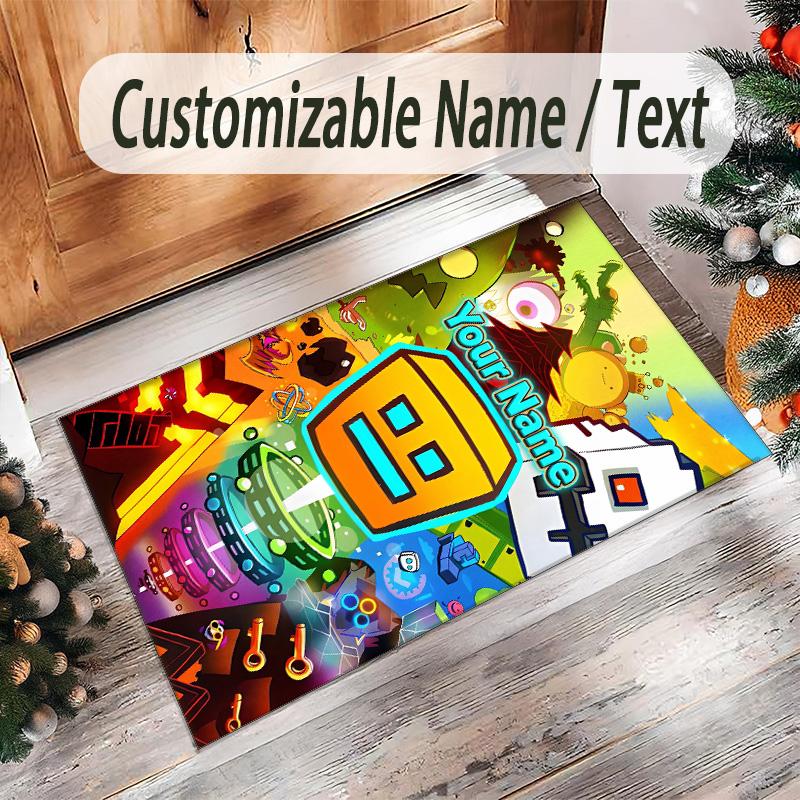 Personalized Crystal Velvet Carpet Custom Name Text,Geometry Dash Anti Slip Area Rug For Home Decoration