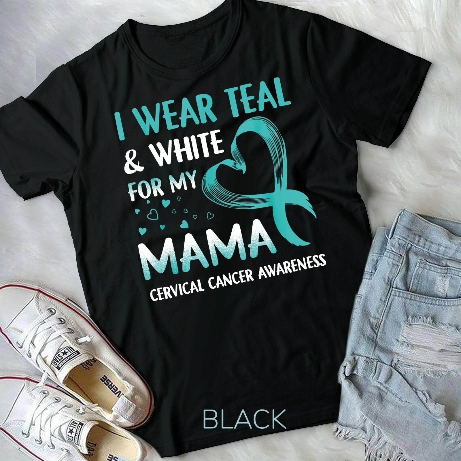 I Wear Teal White For My Mama Cervical Cancer T-shirt Unisex Youth T-shirt M