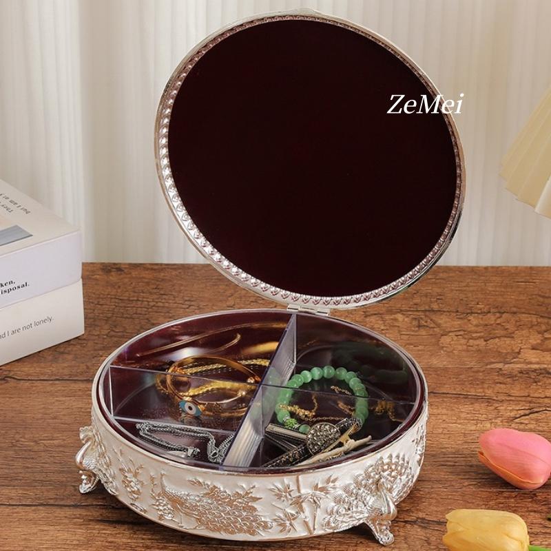 Europäischer Stil Legierung Schmuck Pfau Silber Aufbewahrungsbox, Ohrring Kreis Organizer Glas Süßigkeitenbehälter Schminktisch Dekoration