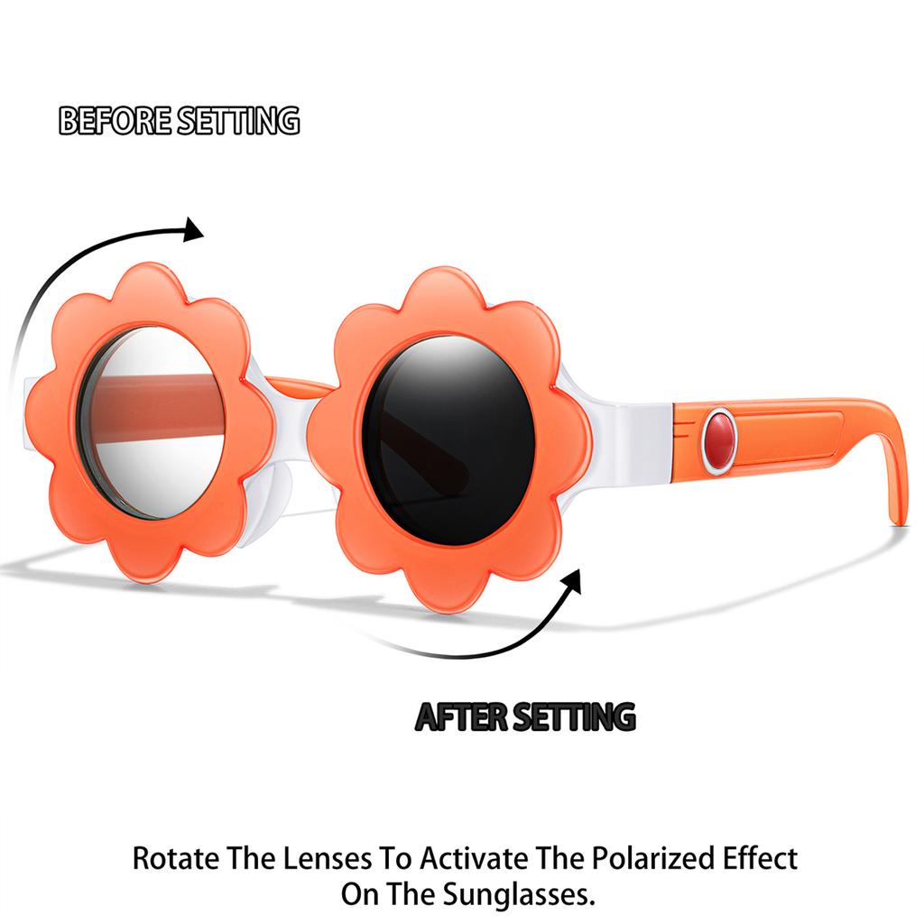 Kids Sunflower Round Sunglasses Cute Cartoon Rotation Lenses Fashionable Vintage Eyewear Party Shades