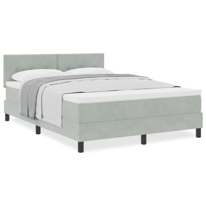 Lit à ressort vidaXL avec matelas gris clair 160x200 cm en velours 3339182