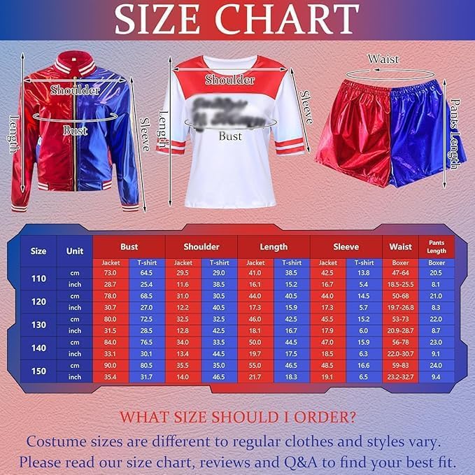 Formemory Harley Quinn Cosplay Costume, 8-Piece Set with Props for Kids and Adults, Perfect for Costumes, Christmas, or Birthdays (Coat, Pants, T-Shir