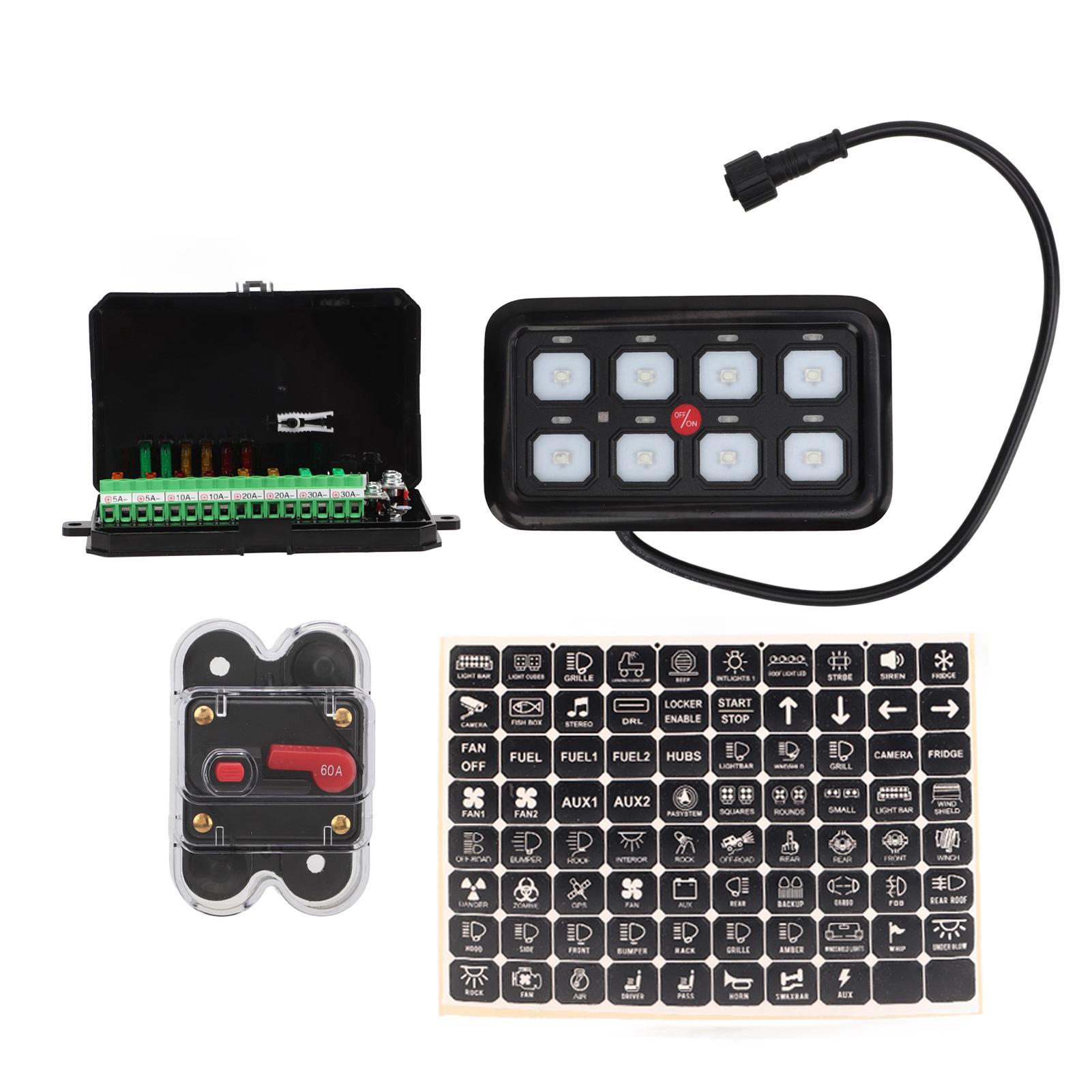 

8-клавишная синяя светодиодная автомобильная панель переключателей с защитой IP65, рассеивание тепла 1500 Вт, универсальная для грузовиков и судов