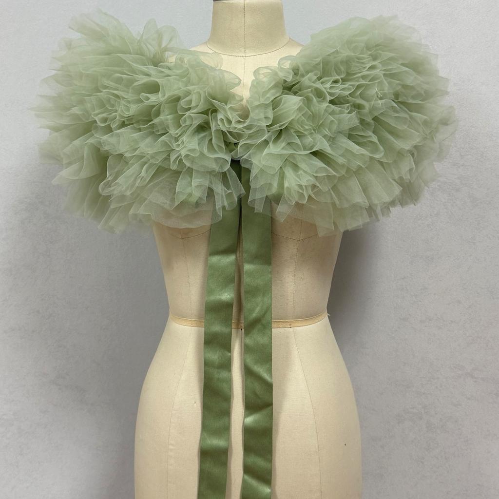 Donna Spalle Scoperte Soffice Grande Coprispalle in Tulle Nodo con Nastrino di Raso Davanti Bolero Rete Trasparente Copricostume per Matrimonio Sposa Abito da Sera Shooting Fotografico Festa