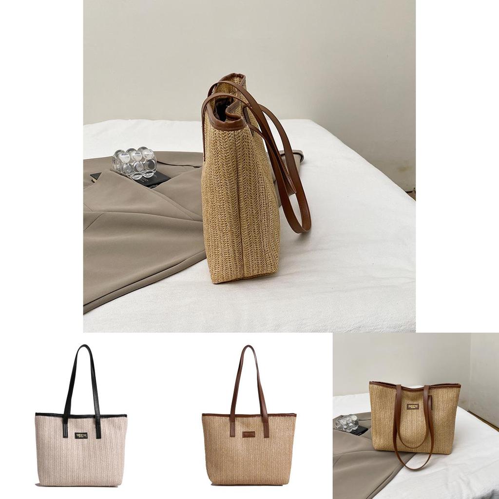 Borsa a Spalla Grande in Rattan Intrecciato con Tasche Interne per Street Style