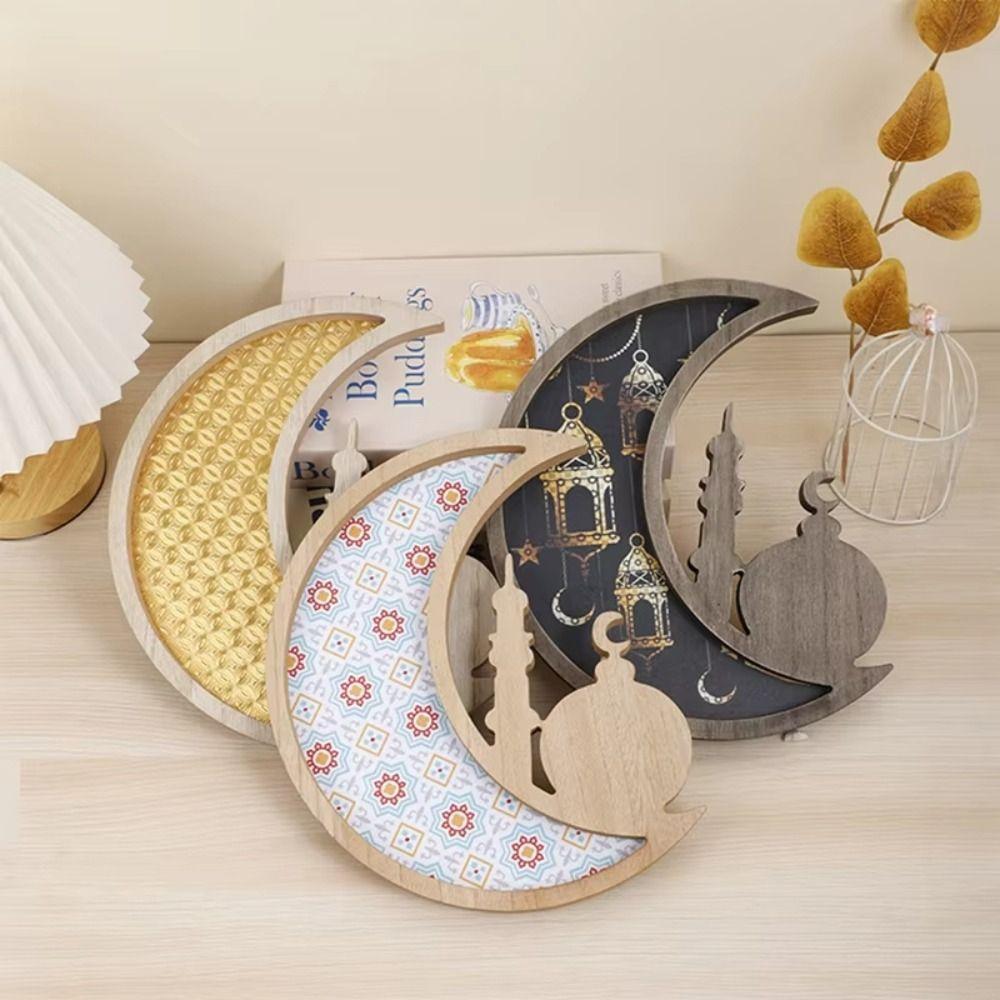 Art Design Eid Mubarak Wooden Tray 30cm Religious Food Tray Cake Display Tray  Cake