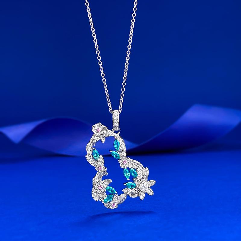

Vine Flower Wrapping Gourd Necklace Paraiba Exquisite Textured Fulu 925 Silver