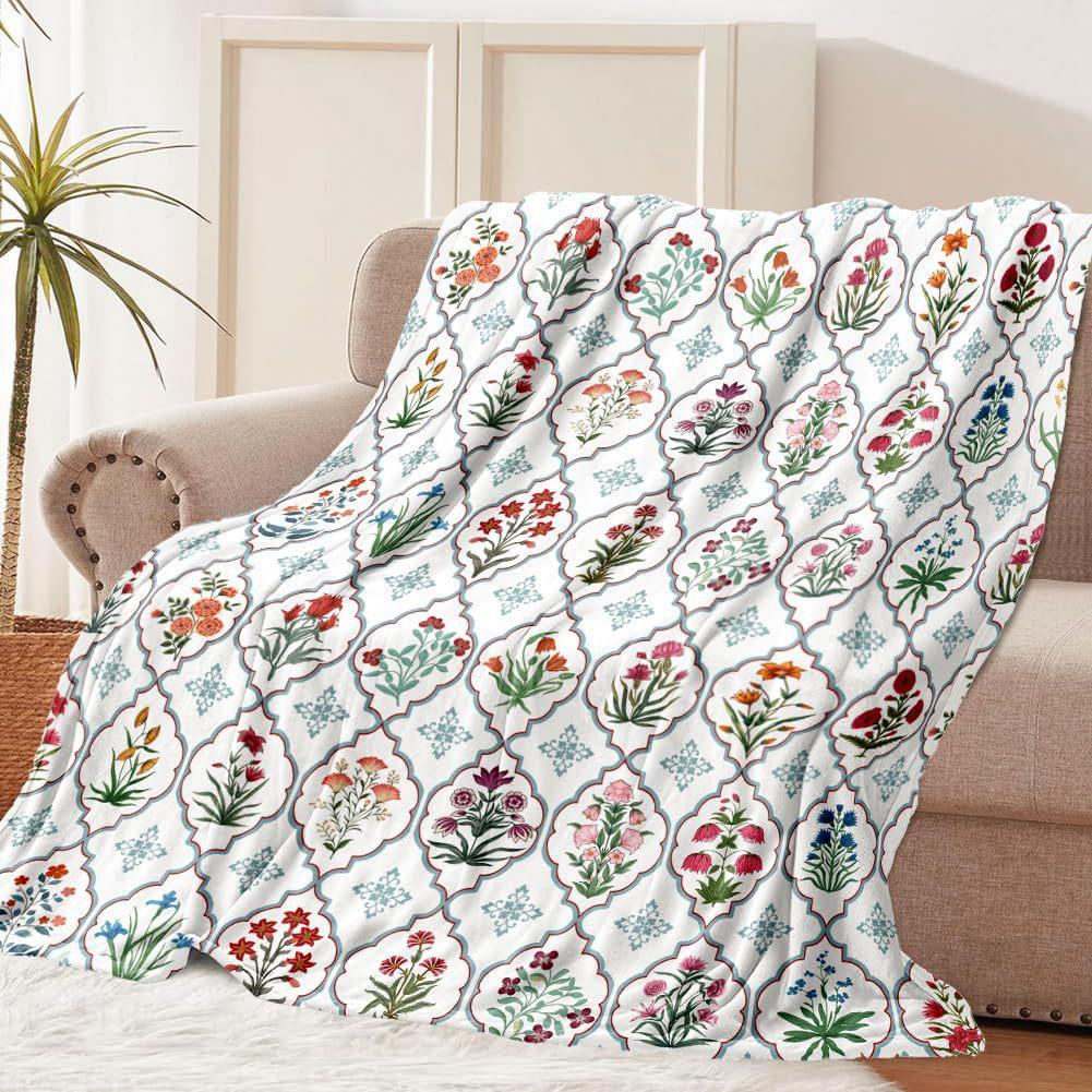 Retro Butterfly Flowers Printed Blanket for Sofa Bed Travel Camping Living Room Office Conditioning Blanket