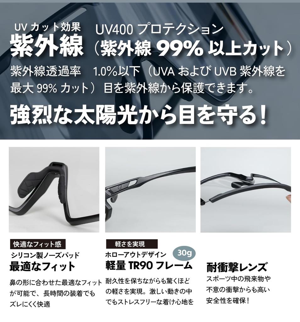 Photochromic Sunglasses for Road Clear Gray with Inner Large UV Impact Prescription Lens Breathable [Gorix] Cycling, Bikes, Lenses, Tint, UV400, Men's