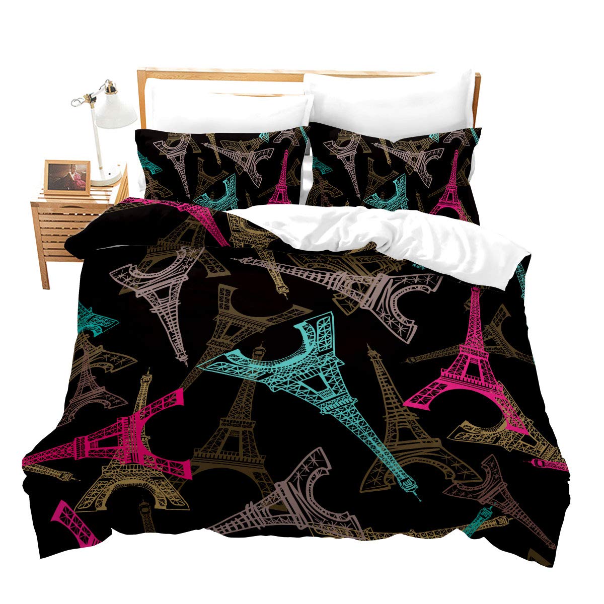 

Eiffel Tower Quilt Cover Set King/Queen Size Paris Theme Bedding Set Famous French Cityscape Style Duvet Cover Christmas Decor EU single 135x200cm