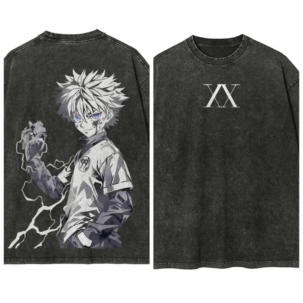 Anime Hunter Hunter Vintage Washed T Shirt Spring Summer Mens Women Tee Harajuku Streetwear Oversized Top Casual Trendy