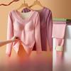 Women's Thermal Underwear Set with Chest Pads: Double-Layer Velvet, Warm, Bra-Free, Autumn/Winter.