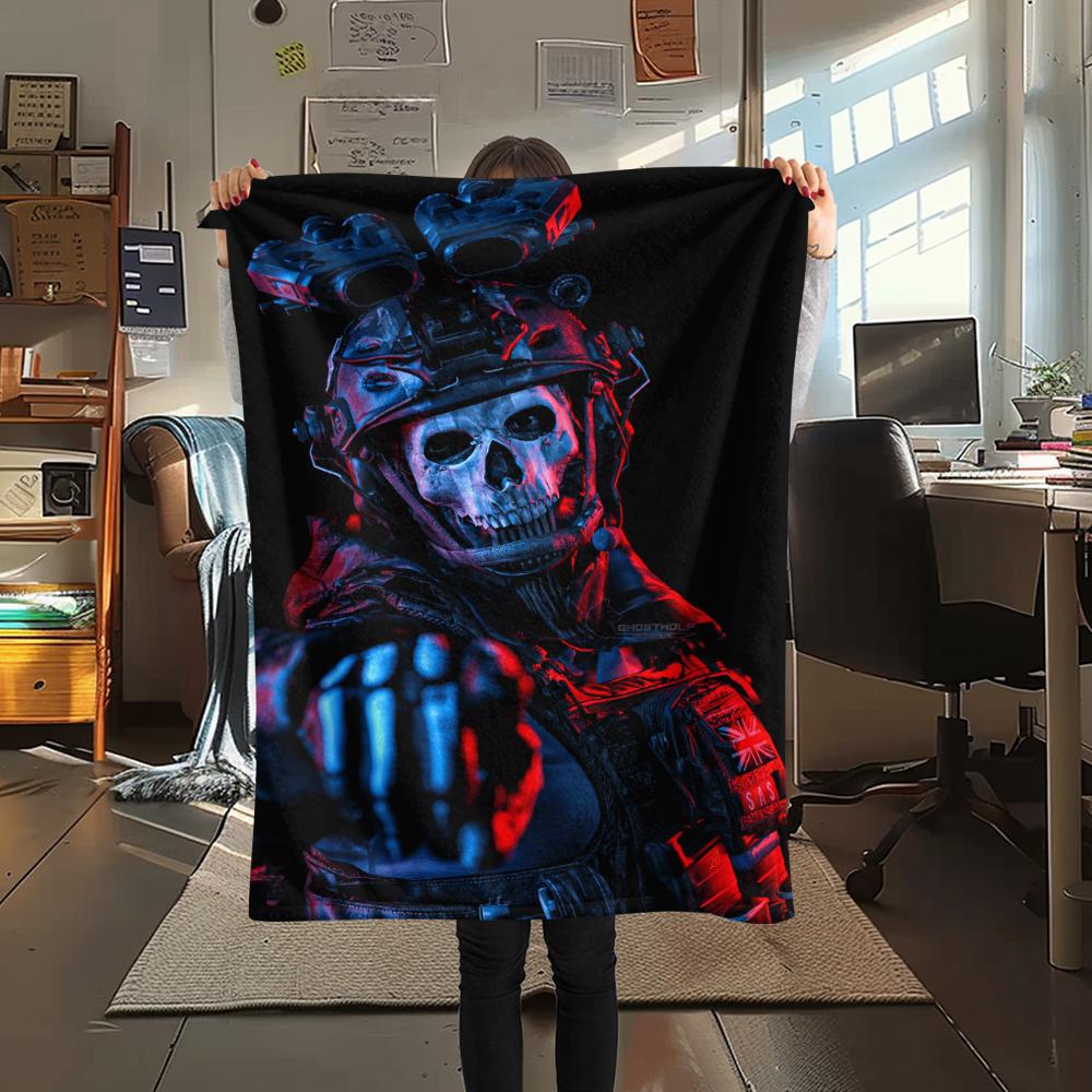 1PC GHOST Print Flannel Blanket, High quality Comfortable for All Seasons, Home Decor, Warmth and Comfort, Perfect for Christmas Gifts159