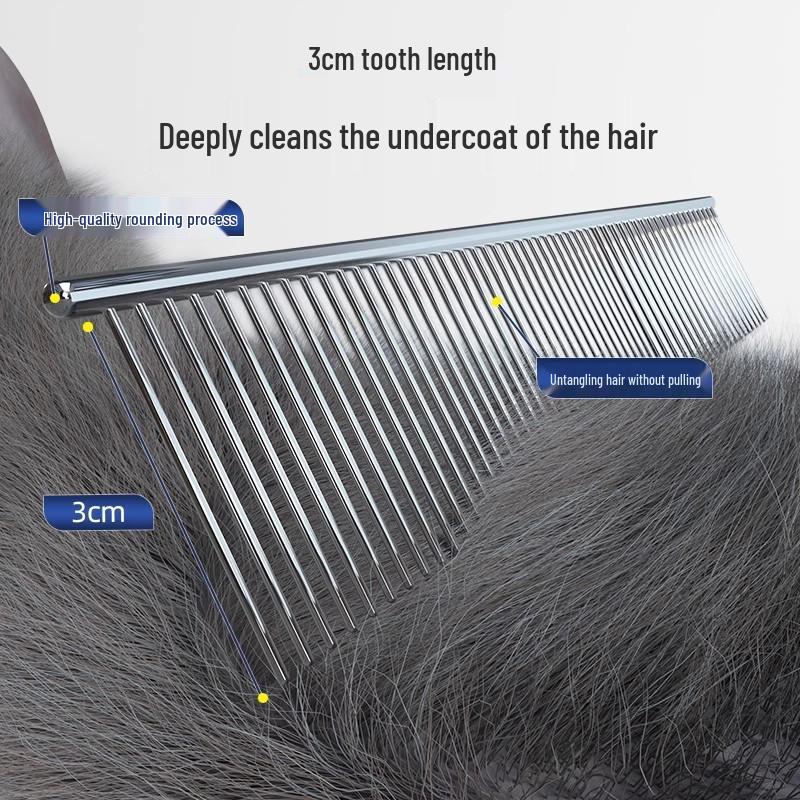 Pet Comb for Cats & Dogs - Fine Tooth Steel Grooming Comb for Knots and Straight Hair
