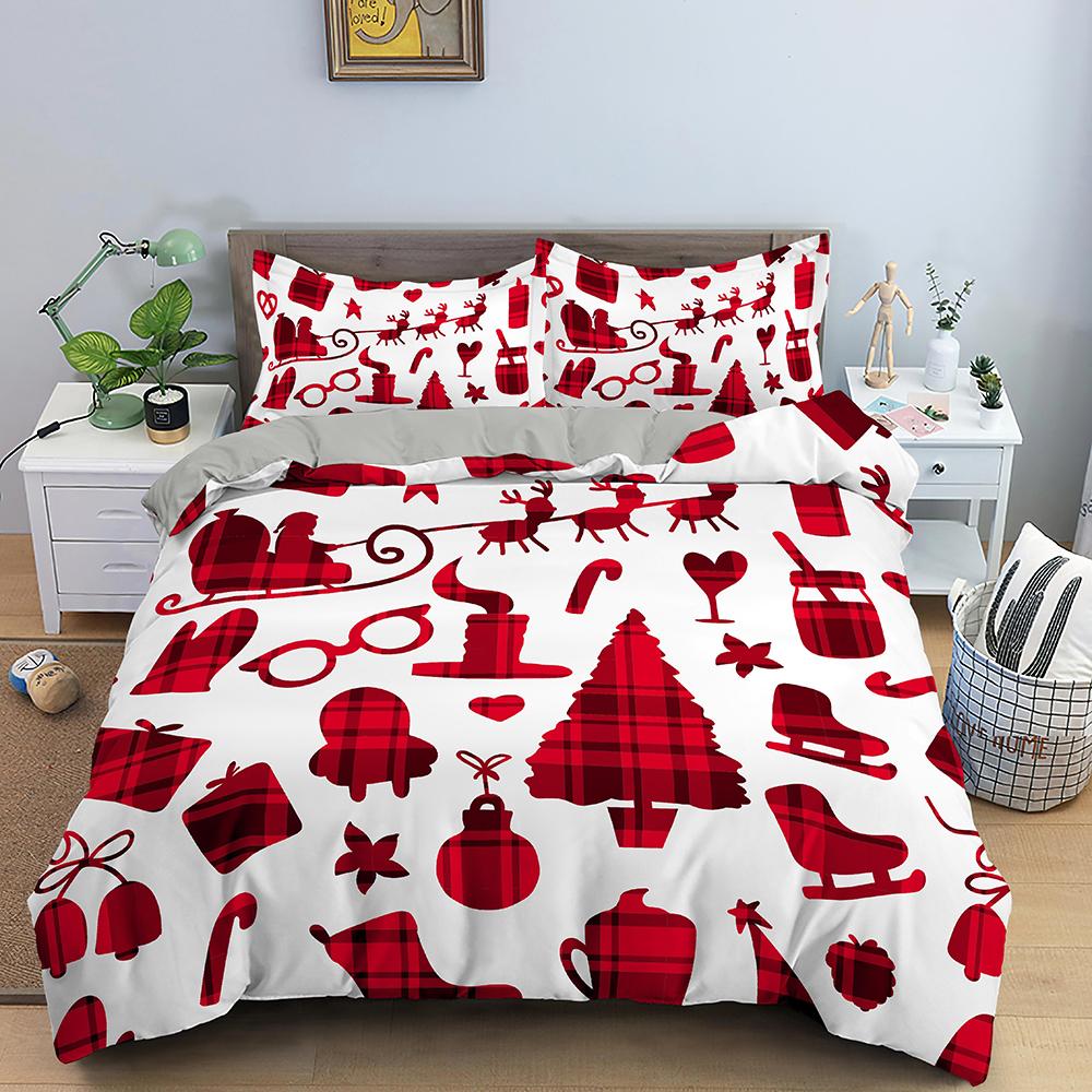 3D Merry Christmas White Bedding Sets XMAS Duvet/Quilt Cover Set Comforter Cover King Queen Full Twin Red Bow Beige
