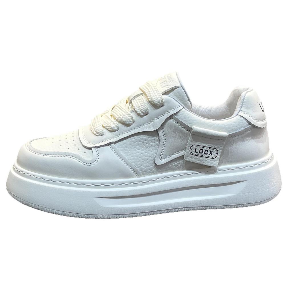 Autumn 2025 Men's Genuine Leather White Sneakers: British Style, Thick Sole, Casual, High-End Fashion