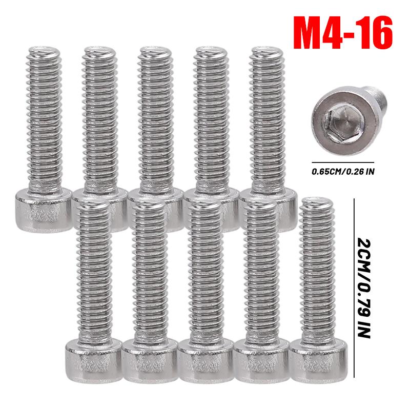 100/10x Stainless Steel Hex Socket Screws Threaded Hexagon Head Cap Screws Bolts Furniture Boat Marine Hardware Fasteners Tool