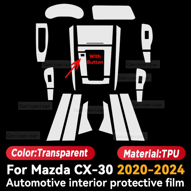 TPU for Mazda CX30 CX-30 2020-2024 Transparent Protect Film Car Interior Sticker Center Console Gear Door Window Navigator Panel