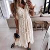 Summer Women Lace Strapless Flared Maxi Dress Solid White Long Dress Sleeveless V-Neck Flowy Ruffle Bohemian Dresses