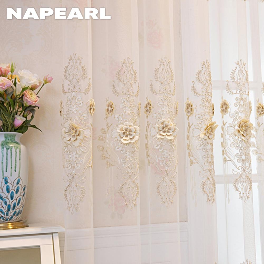 1PC NAPEARL French Luxury Lace Relief Embroidered Translucent Sheer Curtain 260cm Height Tulle for Living Room Bedroom Window Decoration Home Decor