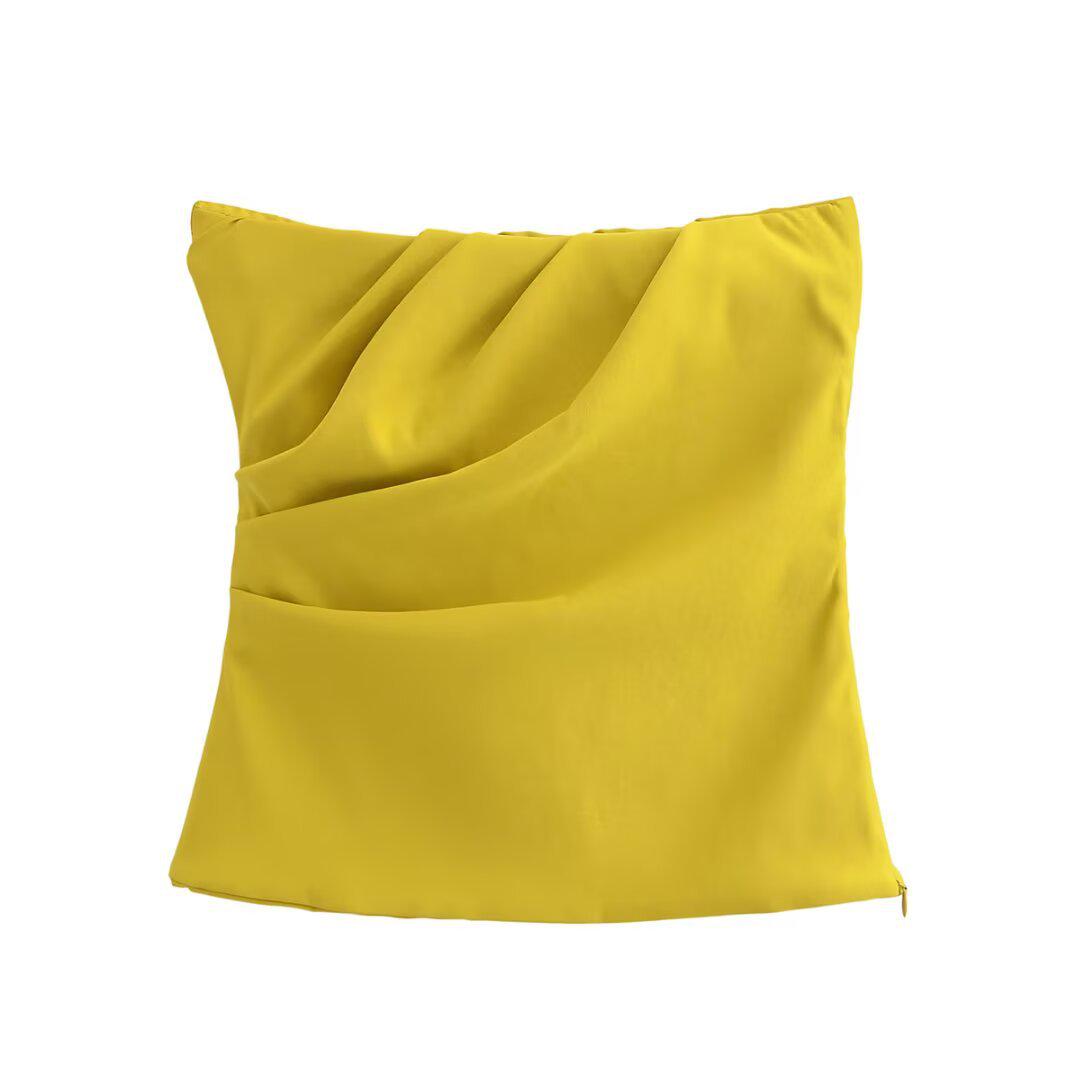 

2025 Spring Women s Fashion: European & American Asymmetrical Pleated Midi Dress Small жёлтый