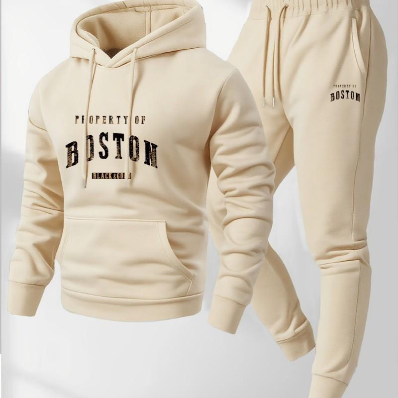 Mens Casual Hooded Long Sleeve Top Matching Jogger Pants Set - Lightweight Comfort Fit Winter