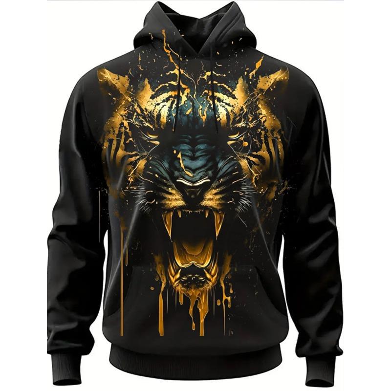 Lion Graphic  Men's Fashion 3D Print Hoodie Streetwear Hoodies Long Sleeve Hooded Print Front Pocket Spring Hoodie Sweatshirt