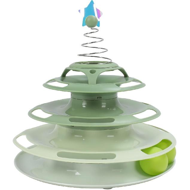Cat Toy Ball Track, Cat Ball Tower Cat Tower for Indoor Cats Catnip Balls 4 Level Turntable Kitten Roller Toy Cat Circle Track Toy Cat Roller Toy for