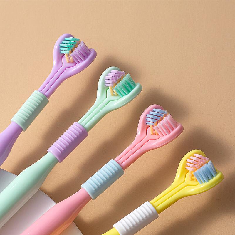 YALINNA Children's 3-Sided Soft Bristle Toothbrush with Tongue Cleaner