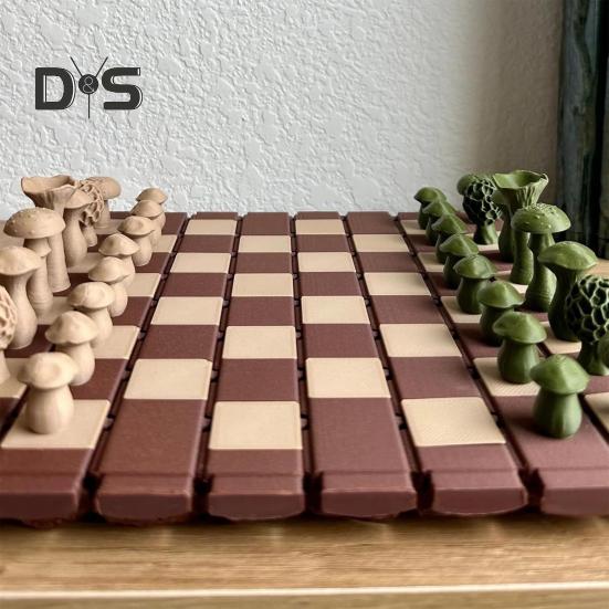 1 Set magnetisches Waldpilz-Schachspiel mit aufrollbarem Schachbrett, tragbares Reise-Schachbrettspiel für Kinder und Erwachsene