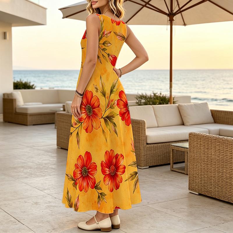 Women's Sleeveless Tank Maxi Dress,Relaxed Fit,Soft Comfortable Fabric,Vibrant Prints,Perfect for Daily Casual & Vacation,Elegant Stylish