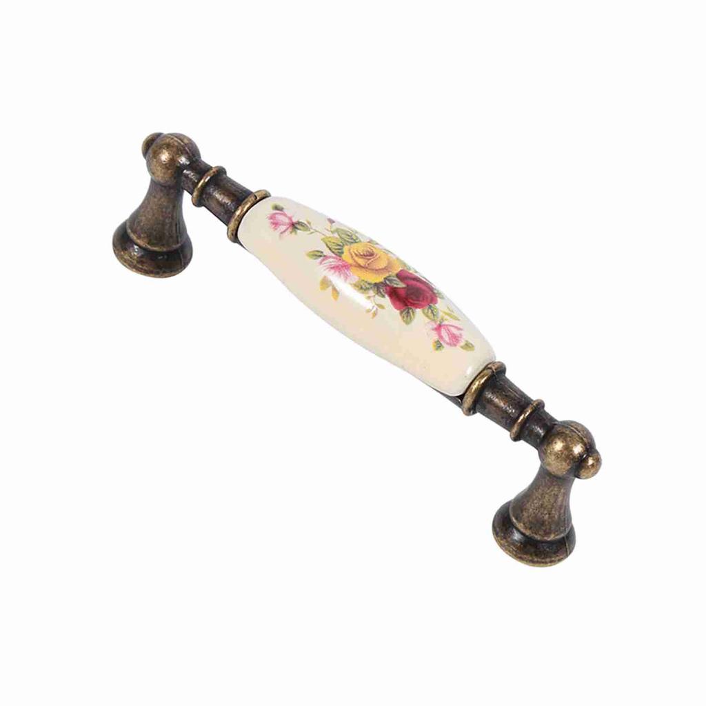 Vintage Flower Ceramic Bronze DIY Door Handles Cabinet Cupboard Drawer Knobs Pull 2#